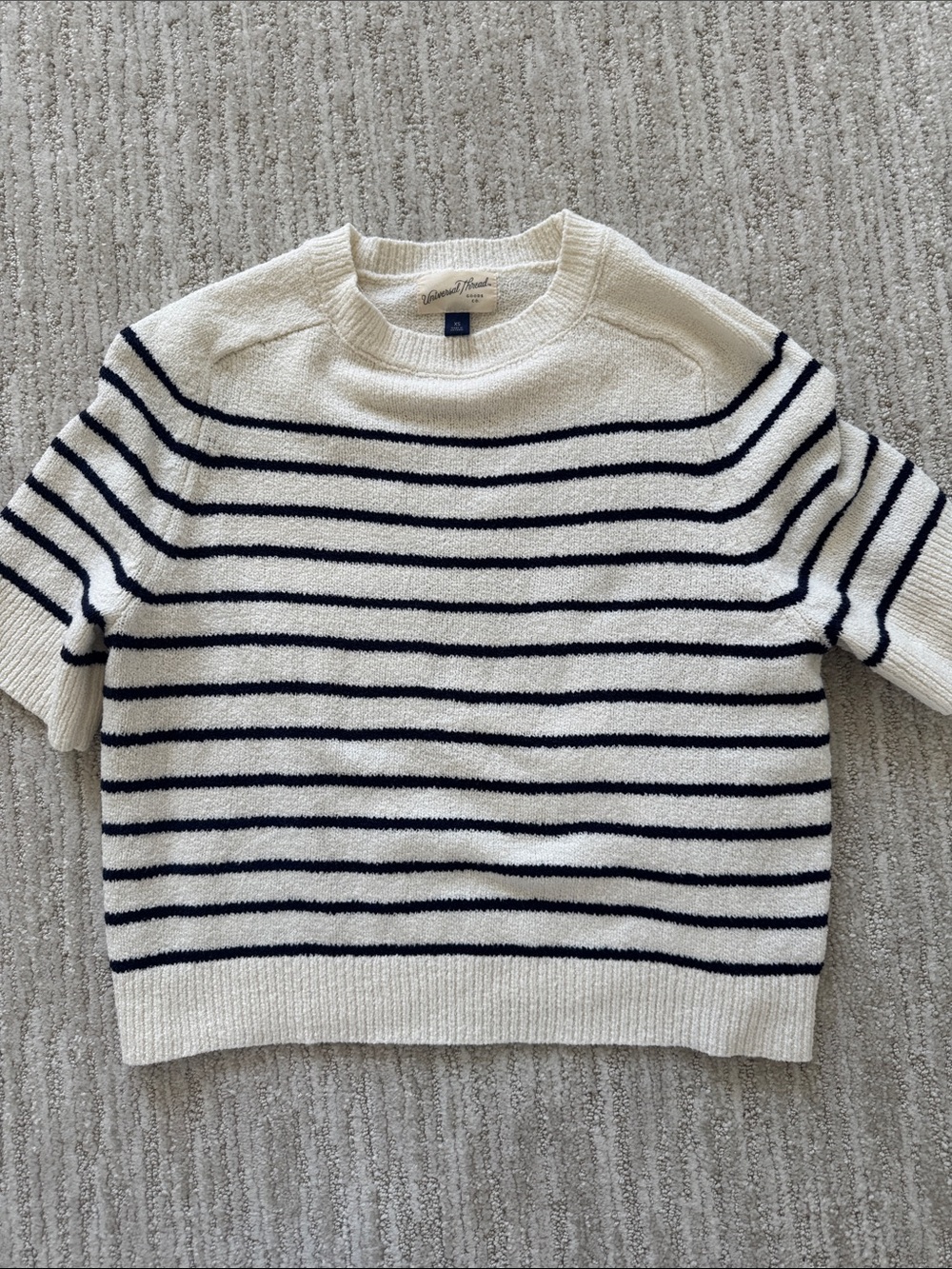 Banana Republic Cream & Navy Striped Short-Sleeve Sweater - Picture 2 of 5